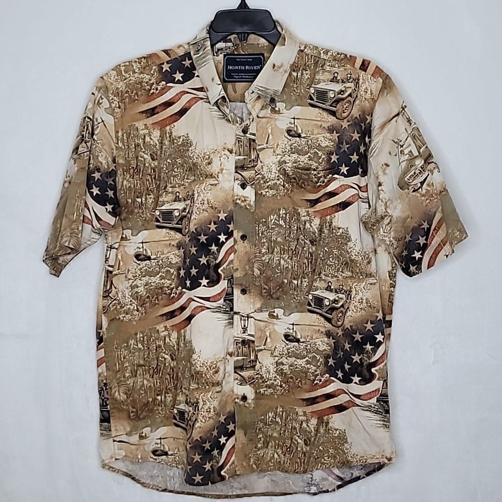North River U.S. Military Print Button Down‎ Shirt Size Large